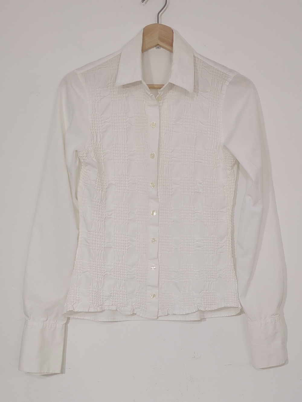 Anne Fontaine Ivory Textured Front Button-Down Blouse